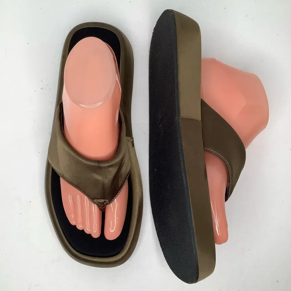 Zara Brown Satin Textile Low Platform Thong Flip Flop Women’s Sandals Sz 10.5 - Picture 2 of 10